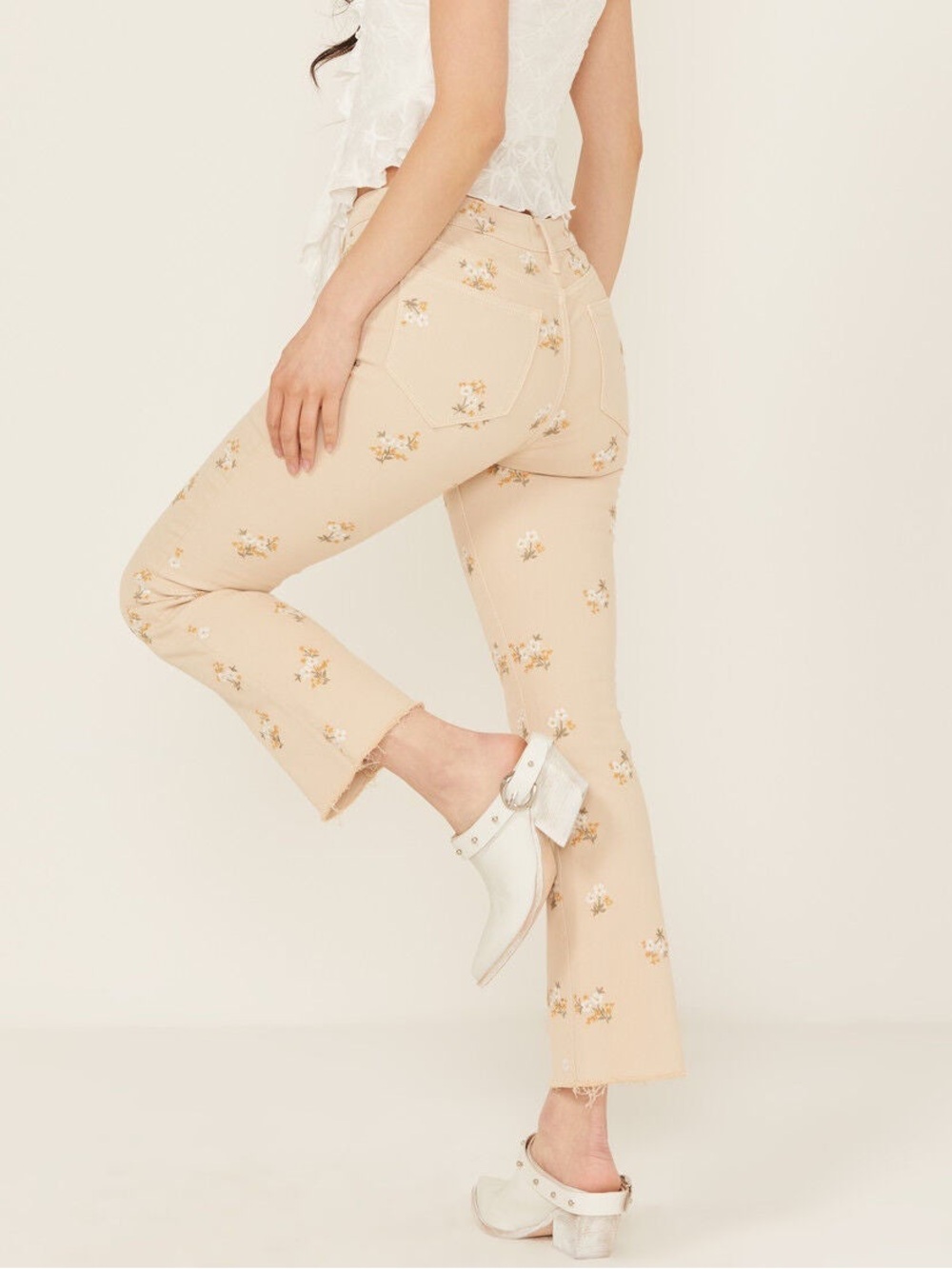 Driftwood Roxy X Provence High Rise Floral Embroidered Cropped Straight Jeans 32